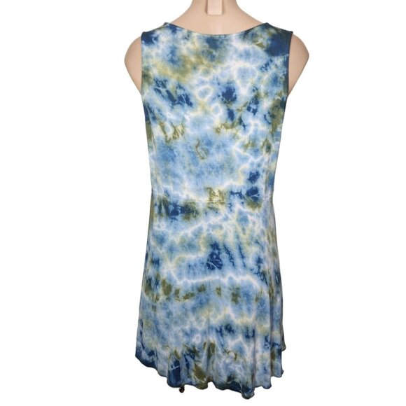 Yak N Yeti Size S Sleeveless Tie Dye Blue Green Eyelet Tunic Summer Top - Picture 5 of 9